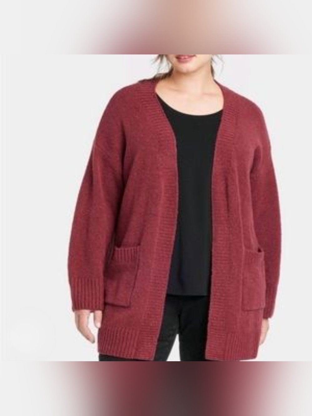 Ava & Viv Womens Red Plus Open Front Cardigan Sweater 1X